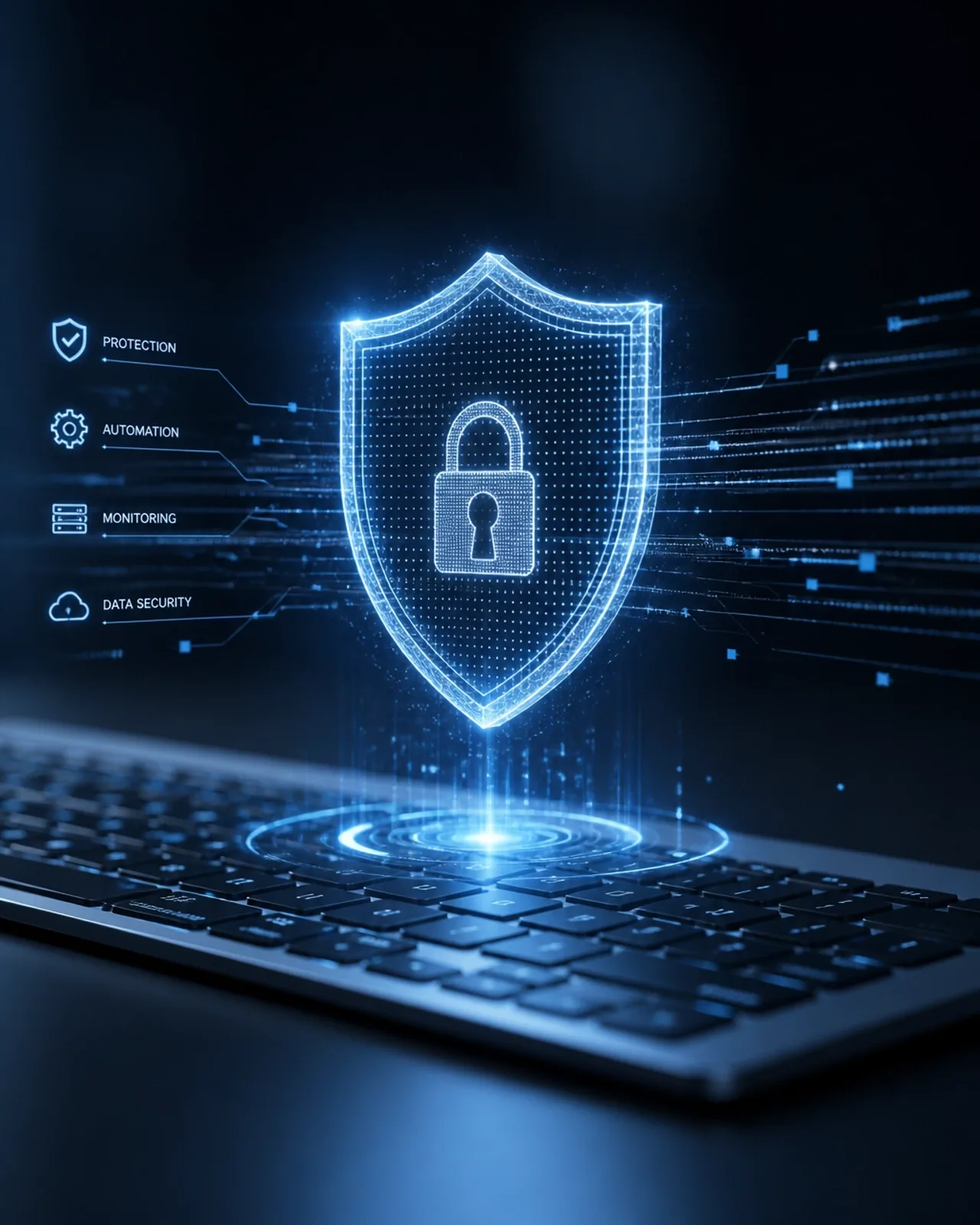 Abstract visualization of the balance between automated cybersecurity tools and human-led security processes.