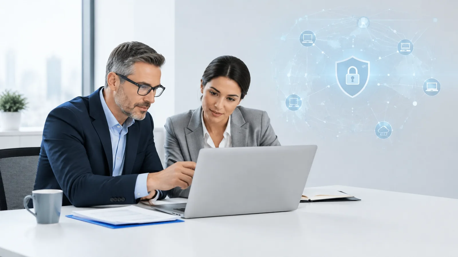 Cybersecurity consultant reviewing a System Security Plan and remediation roadmap